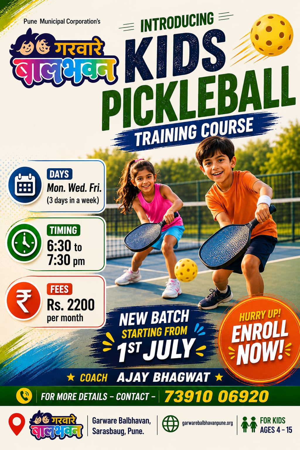 Kids Pickleball training at Garware Balbhavan Pune